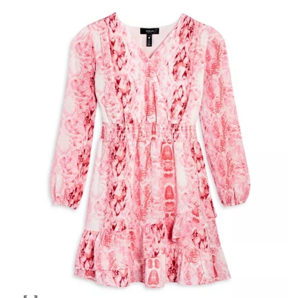 Aqua Girls’ Pink Snake Skin Peasant Dress Size Large